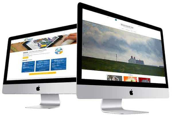 Two computers showing examples of website design