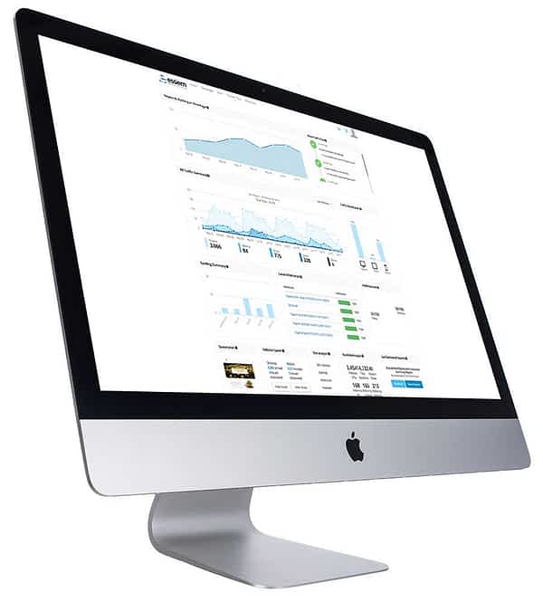A desktop computer showing an SEO dashboard